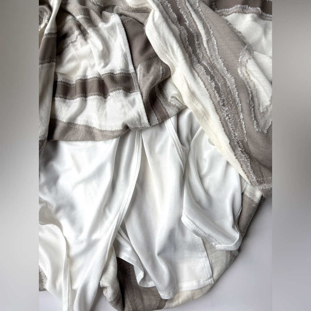 Soft Geometric Raw Hem Neutral Tone Whimsical A-Line Stretch Unique‎ Maxi Skirt - Picture 8 of 9